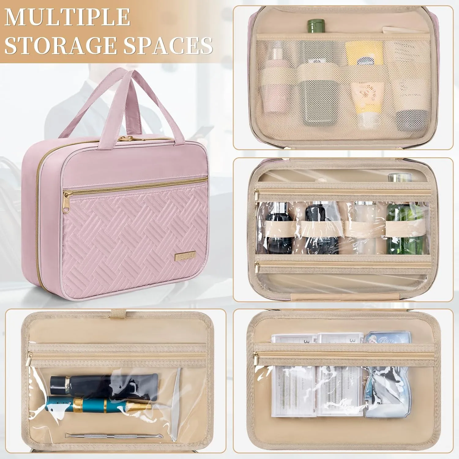 Travel Toiletry Bag - Spacious Toiletry Bag with Hanging Hook, Waterproof Makeup Bag for Women & Men, Travel Essentials (Medium-Pink)