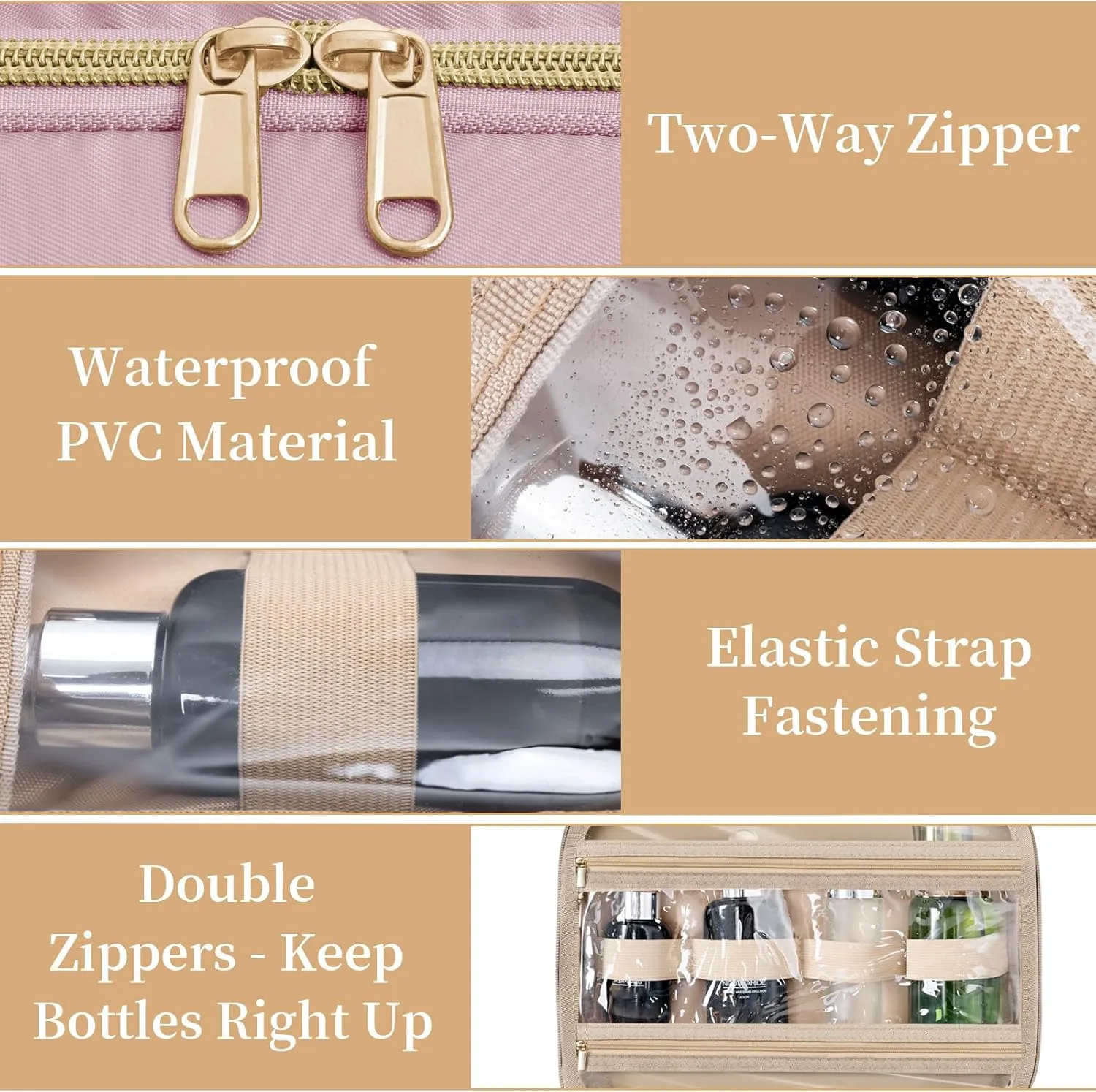 Travel Toiletry Bag - Spacious Toiletry Bag with Hanging Hook, Waterproof Makeup Bag for Women & Men, Travel Essentials (Medium-Pink)