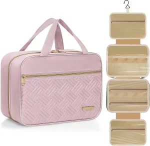 Travel Toiletry Bag - Spacious Toiletry Bag with Hanging Hook, Waterproof Makeup Bag for Women & Men, Travel Essentials (Medium-Pink)