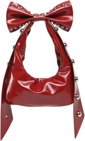 Trendy Bowknot Shoulder Bag for Women Small Y2k Vegan Leather Tote Purses Rivet Top-handle Handbags Satchels 2025