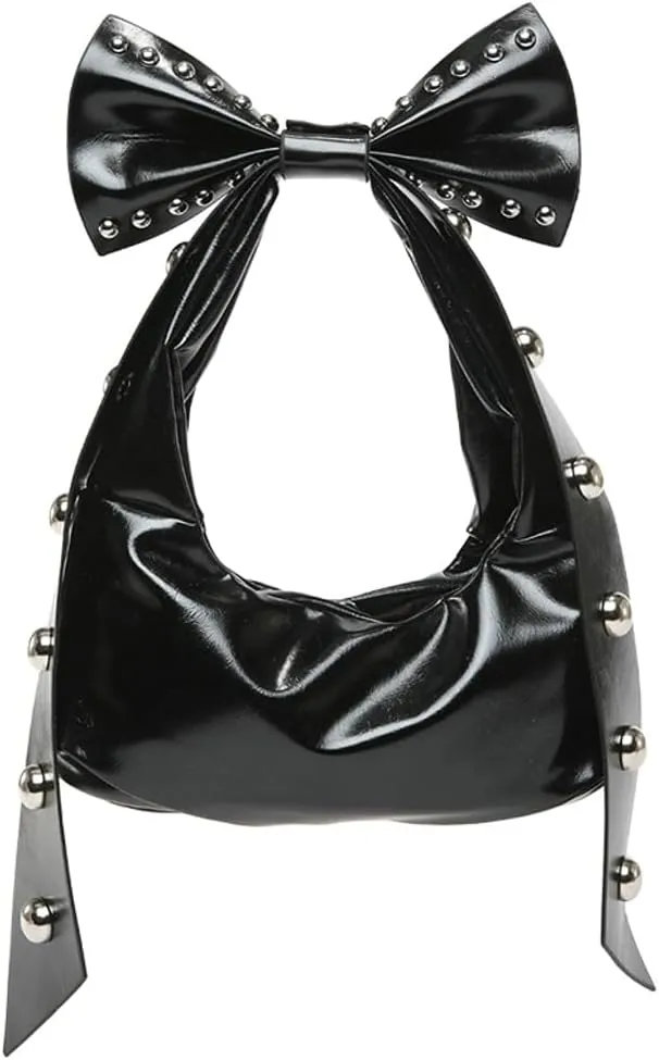 Trendy Bowknot Shoulder Bag for Women Small Y2k Vegan Leather Tote Purses Rivet Top-handle Handbags Satchels 2025