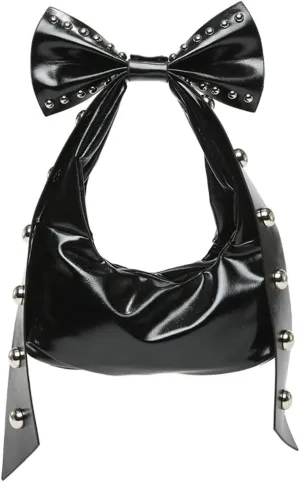 Trendy Bowknot Shoulder Bag for Women Small Y2k Vegan Leather Tote Purses Rivet Top-handle Handbags Satchels 2025