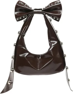 Trendy Bowknot Shoulder Bag for Women Small Y2k Vegan Leather Tote Purses Rivet Top-handle Handbags Satchels 2025