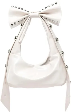 Trendy Bowknot Shoulder Bag for Women Small Y2k Vegan Leather Tote Purses Rivet Top-handle Handbags Satchels 2025