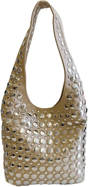 Trendy Leather Shoulder Bags For Women Studded Hobo Bag For Travel Womens Y2K Underarm Purse Small Punk Tote Handbag