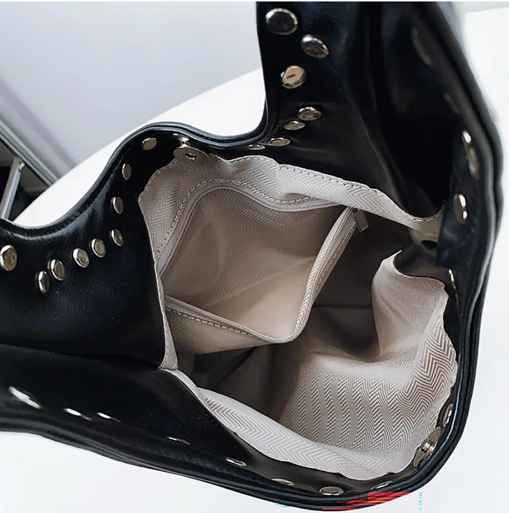 Trendy Leather Shoulder Bags For Women Studded Hobo Bag For Travel Womens Y2K Underarm Purse Small Punk Tote Handbag