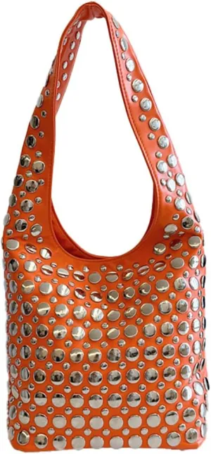 Trendy Leather Shoulder Bags For Women Studded Hobo Bag For Travel Womens Y2K Underarm Purse Small Punk Tote Handbag