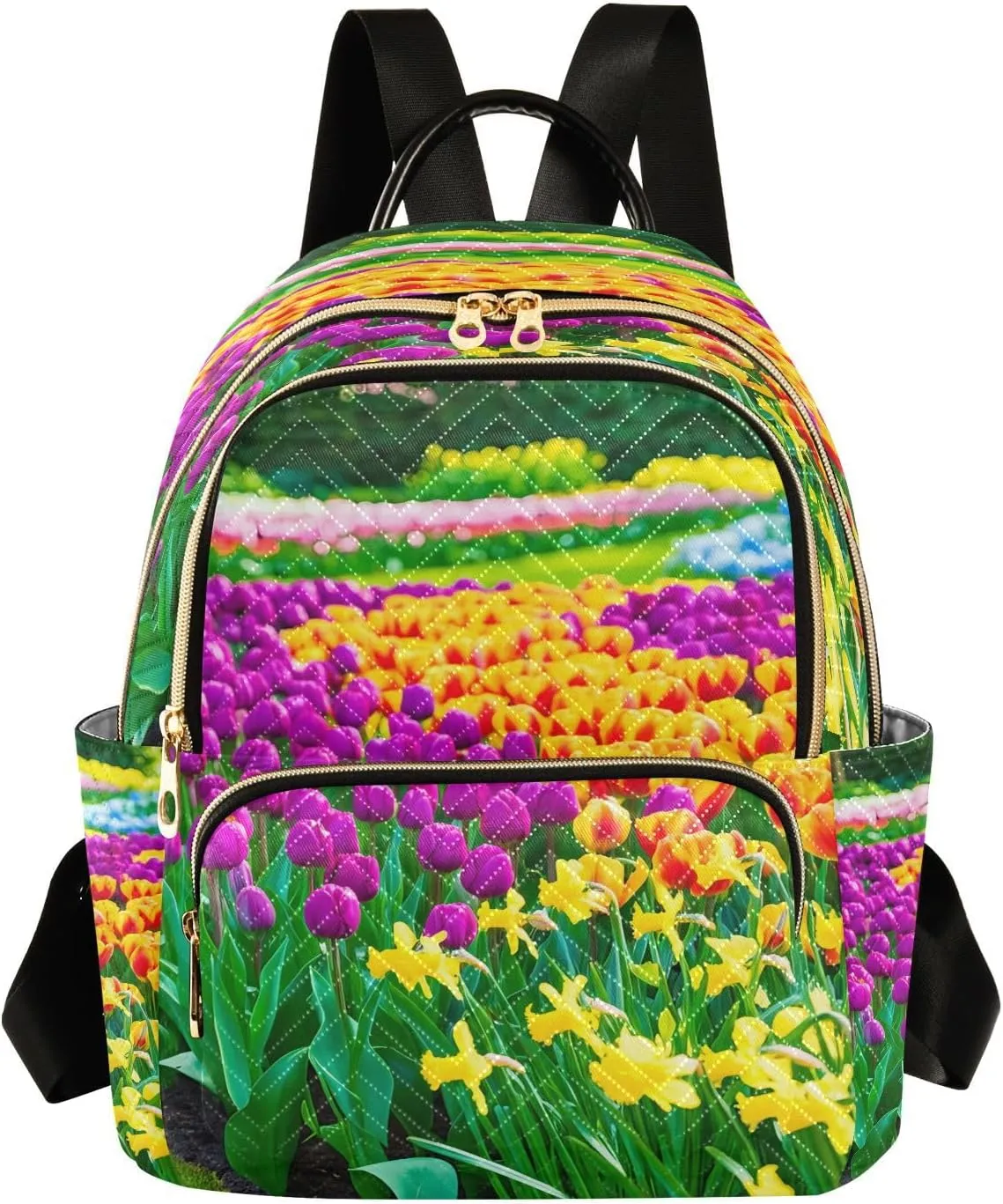 Tulips Daffodils Lush Green Backpack Purse for Women Fashion Small Mini Daypack Purse for Lady Anti-theft Shoulder Bag Back Pack Handbag Lady Purse