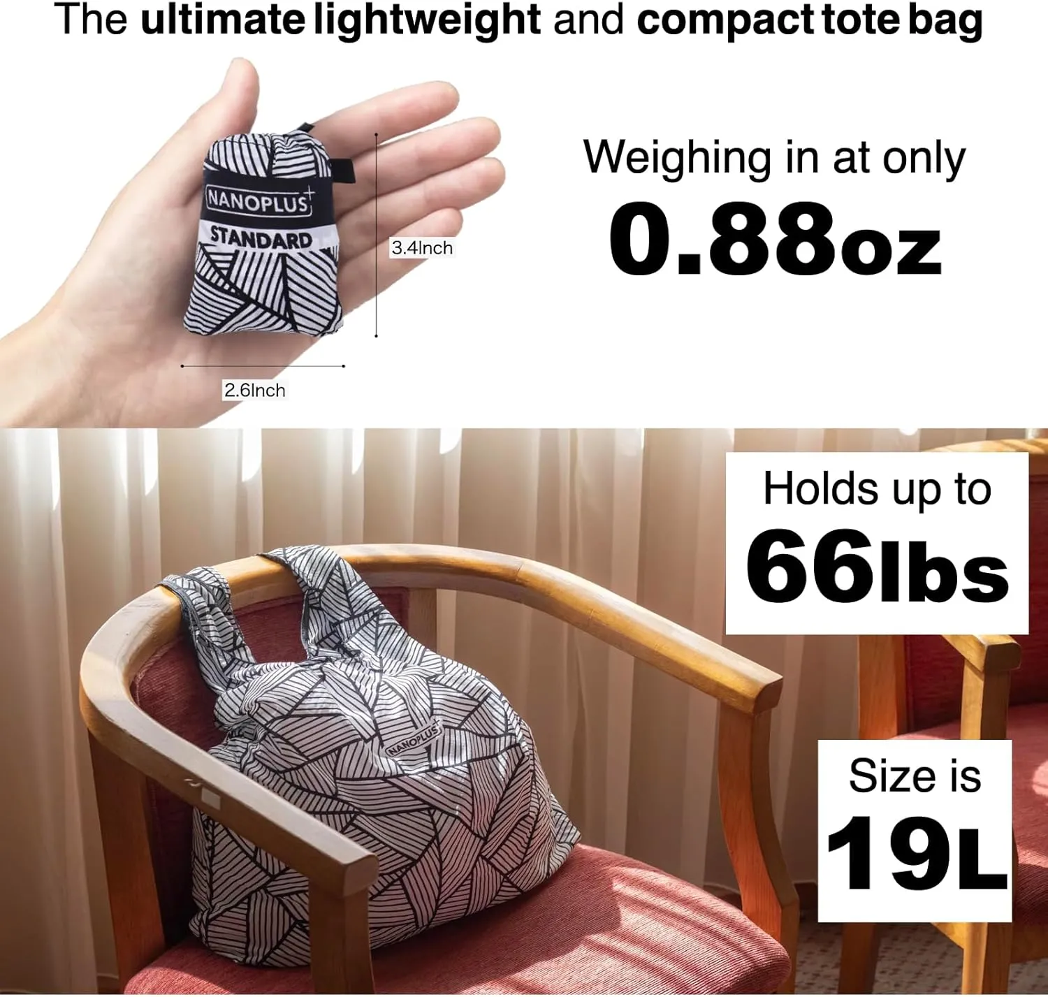 Ultimate Packable Travel Tote Bag - Reusable Shopping Bag - Compact & Portable & Lightweight