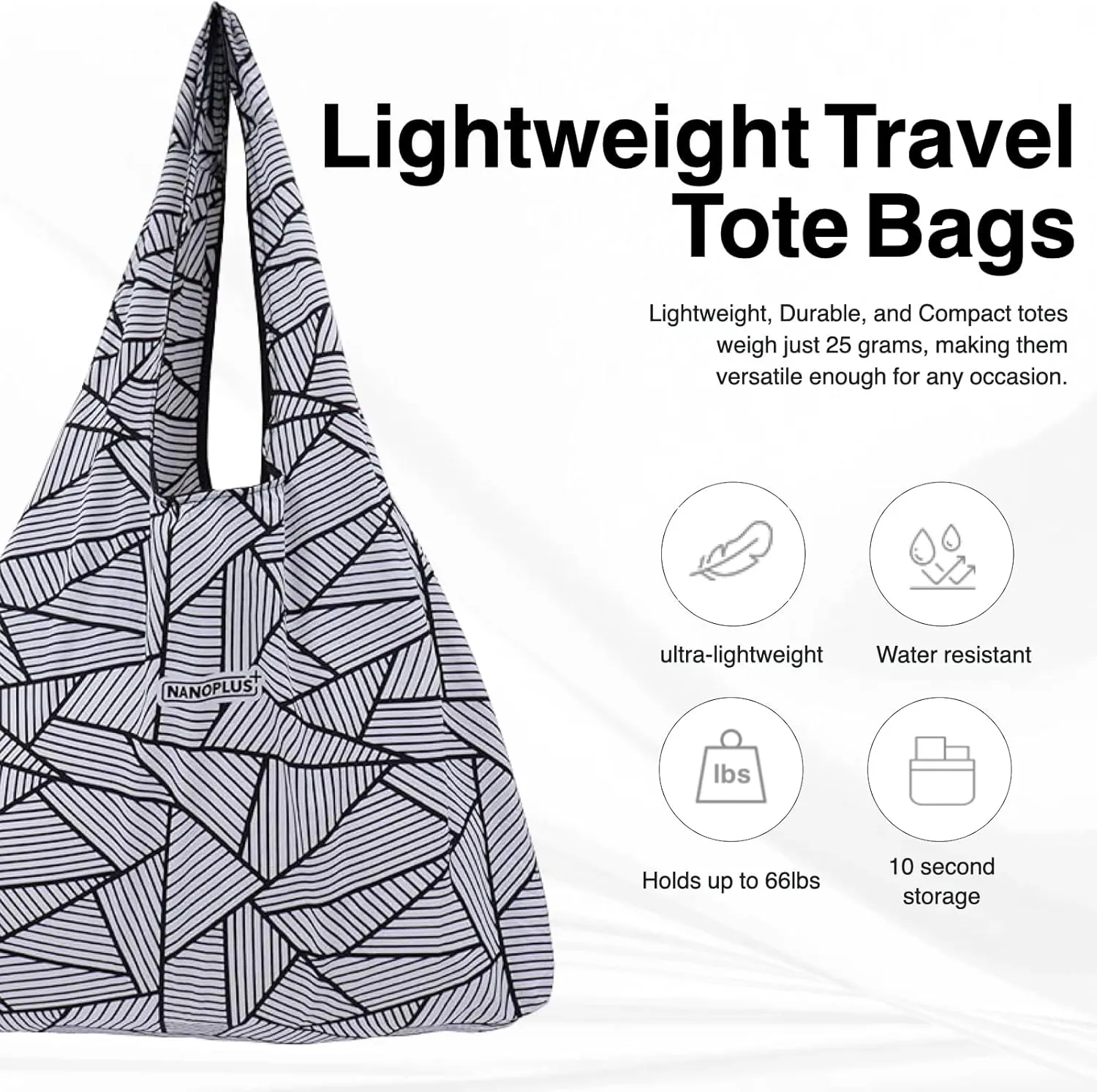 Ultimate Packable Travel Tote Bag - Reusable Shopping Bag - Compact & Portable & Lightweight
