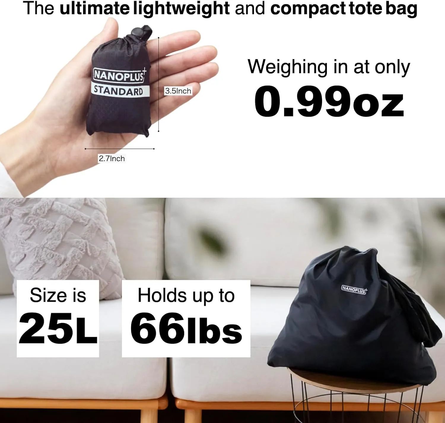 Ultimate Packable Travel Tote Bag - Reusable Shopping Bag - Compact & Portable & Lightweight