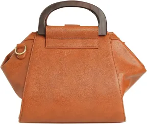 Unica Handbag |Stylish & Spacious, Wooden Handle, Adjustable Strap, Zip & Magnetic Closure, Vegan Leather (Tan)