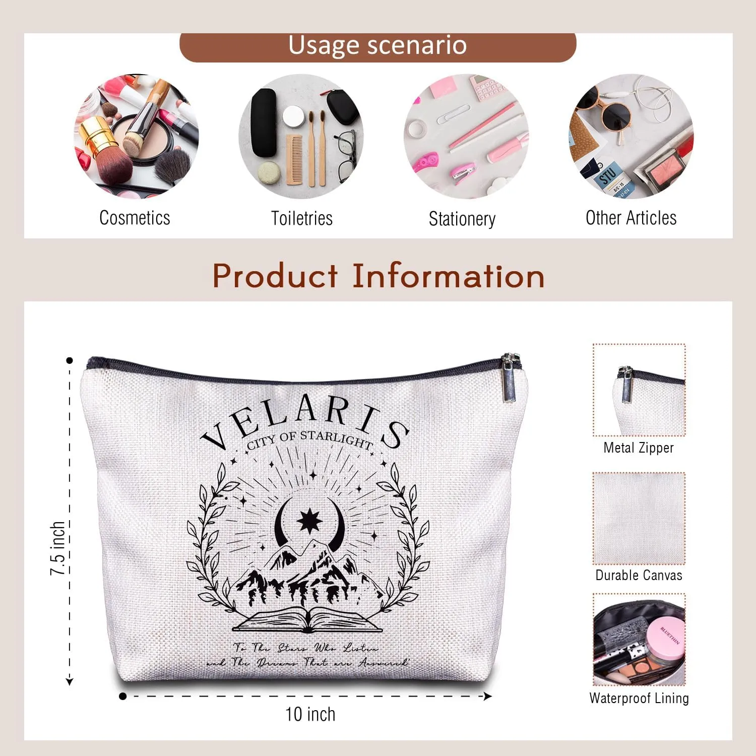 Velaris Makeup Bag - A Court of Thorns and Roses Gifts, Night Court, Book Lovers Gifts, City of Starlight Book Lovers Readers Cosmetic Bags for Women