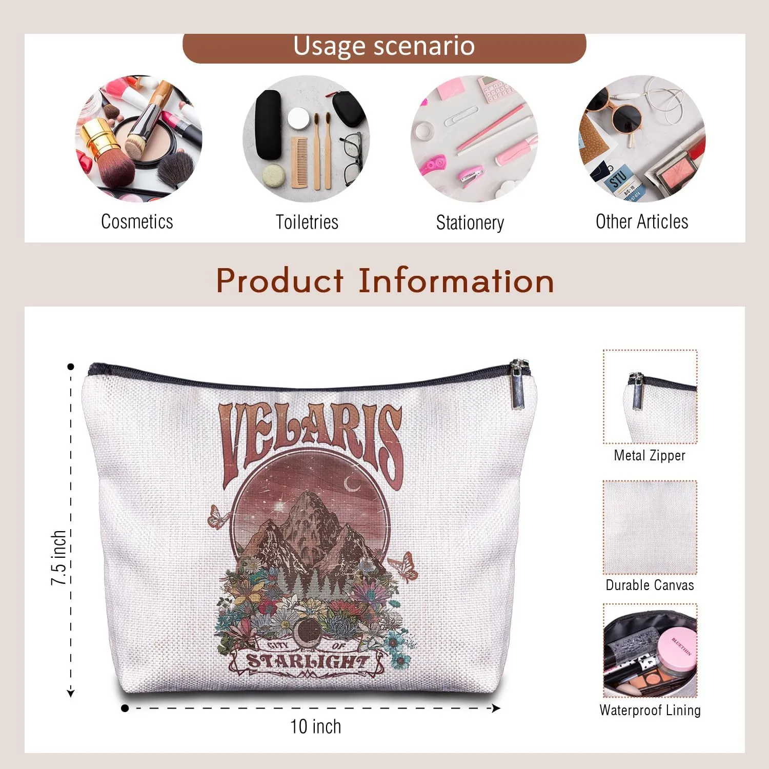 Velaris Makeup Bag - Night Court Book Lovers Gifts, City of Starlight Book Lovers Readers Cosmetic Bags for Purse, Velaris Bookish Librarian Gifts