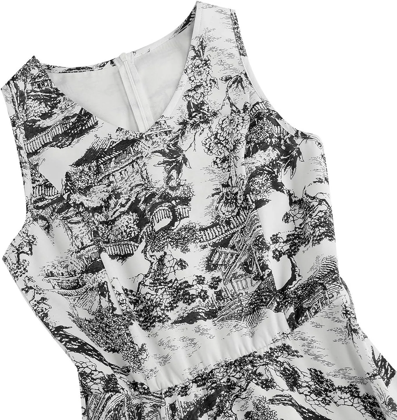 Vintage Dress for Women 1950s Tea Party Floral Print Hepburn Dresses Cocktail Swing Dress with Belt