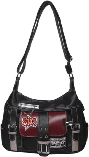 Vintage Messenger Bag Y2k Cross Decor Bag Gothic Emo Leather Tote Bag Crossbody Bag Lolita Shoulder Bag for Women