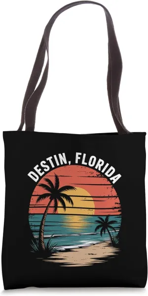 Vintage Ocean Horizon Palm Scene Destin Florida Souvenirs Tote Bag