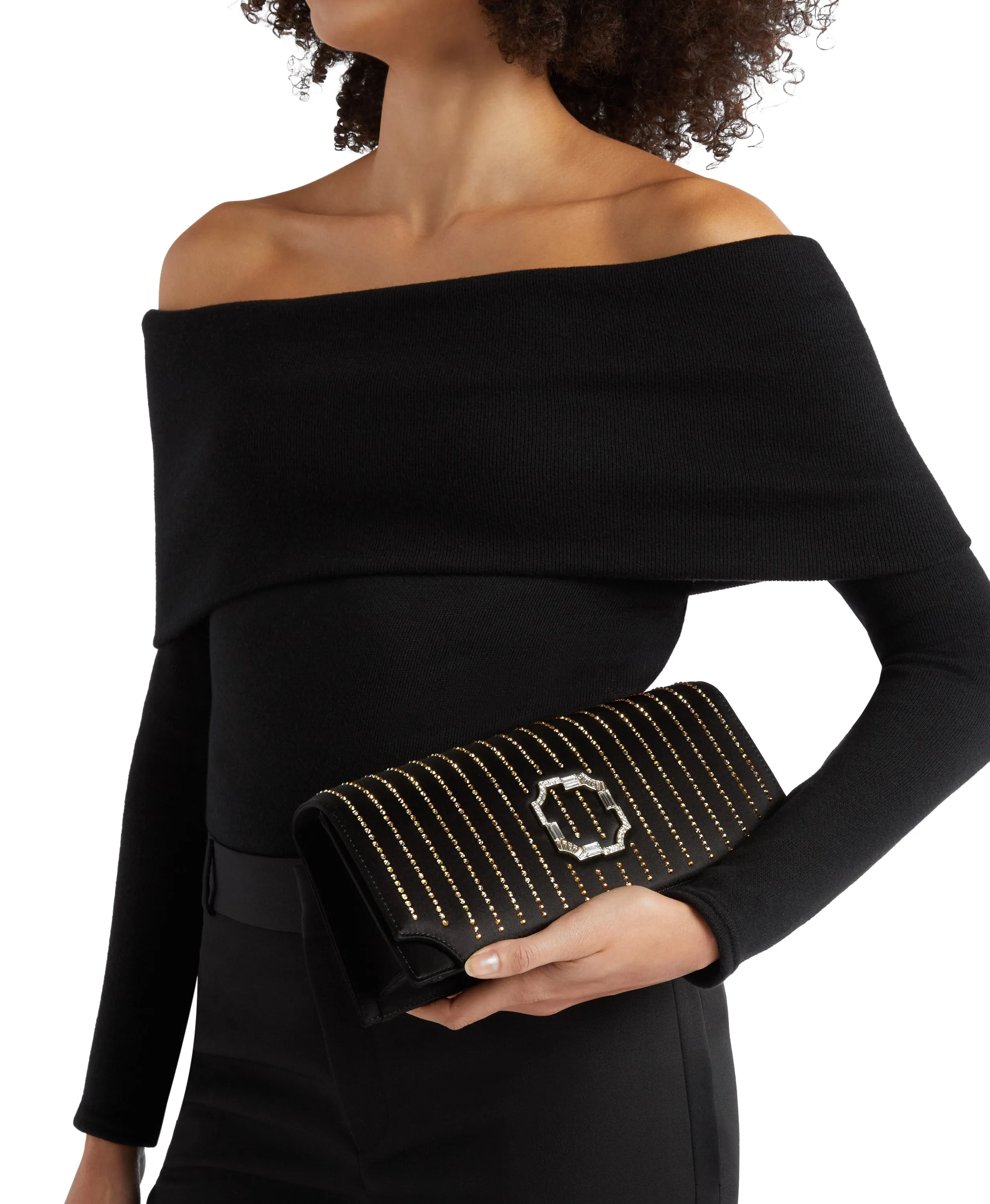 Vivien Black & Gold Satin Clutch Bag
