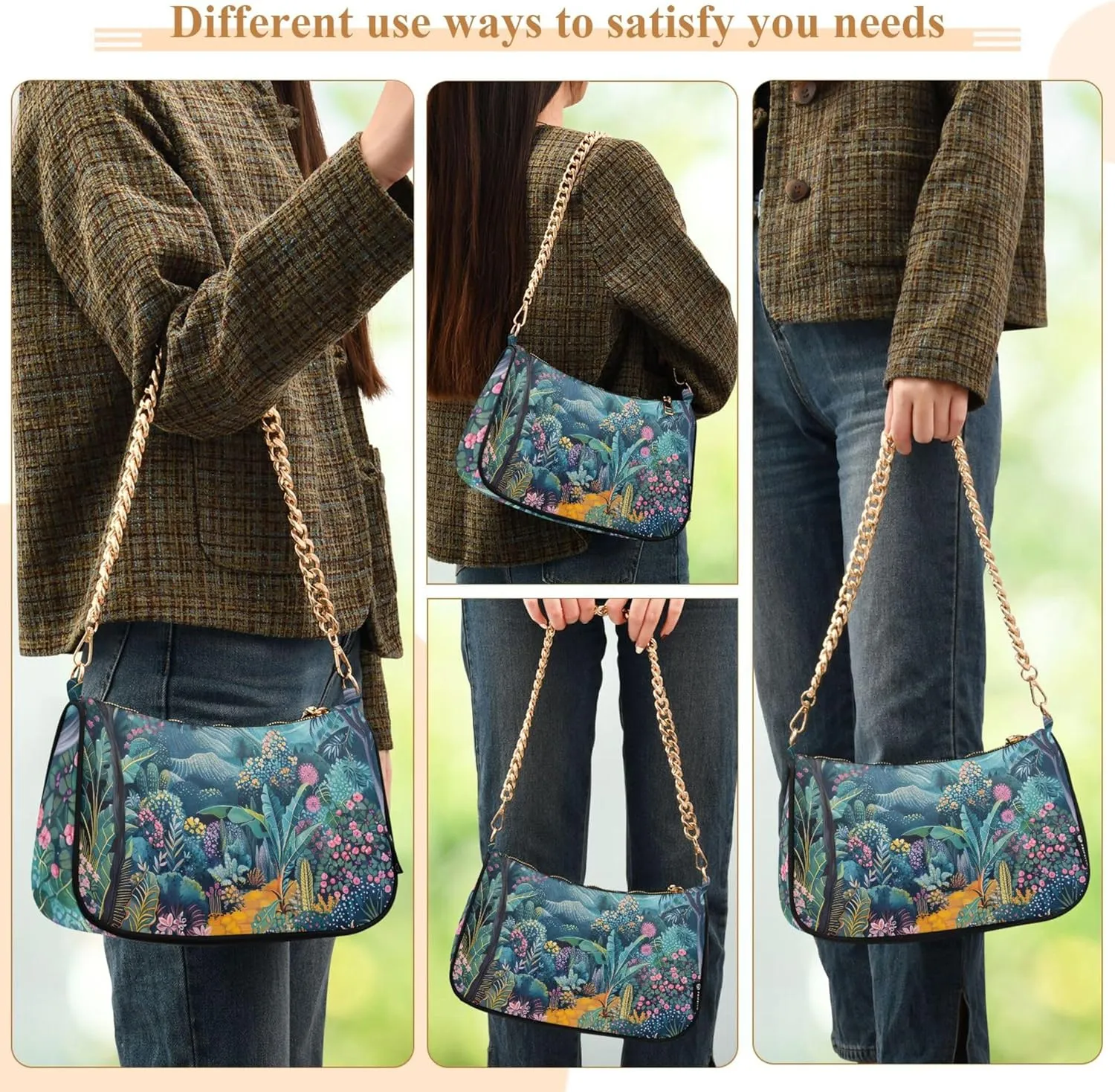 White Couple Llamas on Green Women's Purse Hobo Tote Bags Women's Designer Handbag Evening Shoulder Bags