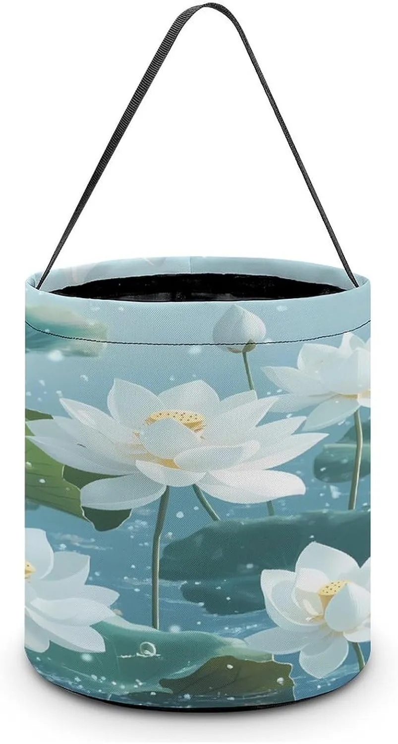 White Lotuses Flowers Halloween Candy Bag Candy Tote Bucket Gift Bags Party Supplies for Women Men