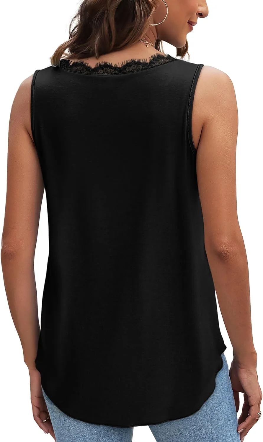 WIHOLL Womens Summer Tank Tops Loose Fit Lace V Neck Sleeveless Tops Shirts Dressy Casual Flowy(S-3XL)