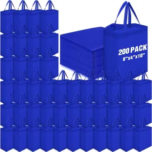 Windyun 200 Pcs Reusable Tote Bag Bulk Non Woven Shopping Bag with Handle Reusable Grocery gift Tote(Blue,8 x 10 x 4 Inch)