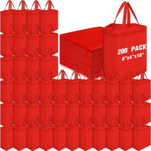 Windyun 200 Pcs Reusable Tote Bag Bulk Non Woven Shopping Bag with Handle Reusable Grocery gift Tote(Red,8 x 10 x 4 Inch)