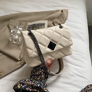 Women Handbags Shoulder Bags, Satchel Tote Bag, Female Embroidery Thread Small PU Leather Crossbody Bags for Women's Luxury Trending Chain Shoulder Handbags (Color : Beige)