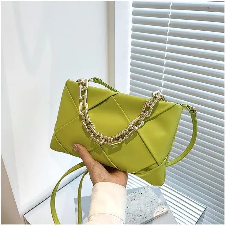 Women Handbags Shoulder Bags, Satchel Tote Bag, Luxury Weaving Women Crossbody Bags Chains Decor Candy Color Pu Leather Shoulder Bag Purse Lady Messenger Bag Clutch