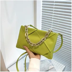 Women Handbags Shoulder Bags, Satchel Tote Bag, Luxury Weaving Women Crossbody Bags Chains Decor Candy Color Pu Leather Shoulder Bag Purse Lady Messenger Bag Clutch