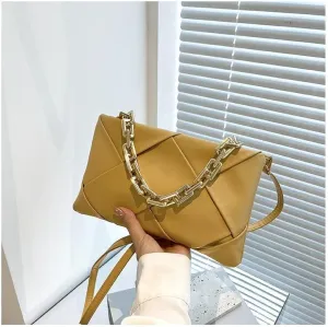 Women Handbags Shoulder Bags, Satchel Tote Bag, Luxury Weaving Women Crossbody Bags Chains Decor Candy Color Pu Leather Shoulder Bag Purse Lady Messenger Bag Clutch