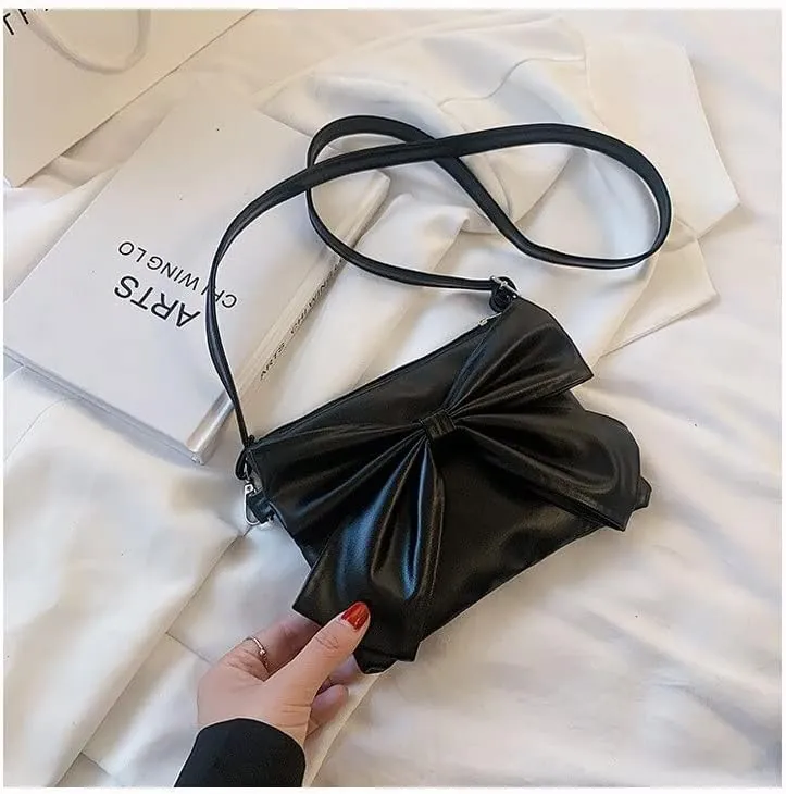 Women Handbags Shoulder Bags, Satchel Tote Bag, Solid Leather Handbags All-Match Fashion Bags for Women Detachable Bag Bow Tie Women's Bag (Color : Black)