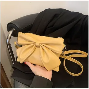 Women Handbags Shoulder Bags, Satchel Tote Bag, Solid Leather Handbags All-Match Fashion Bags for Women Detachable Bag Bow Tie Women's Bag (Color : Yellow)