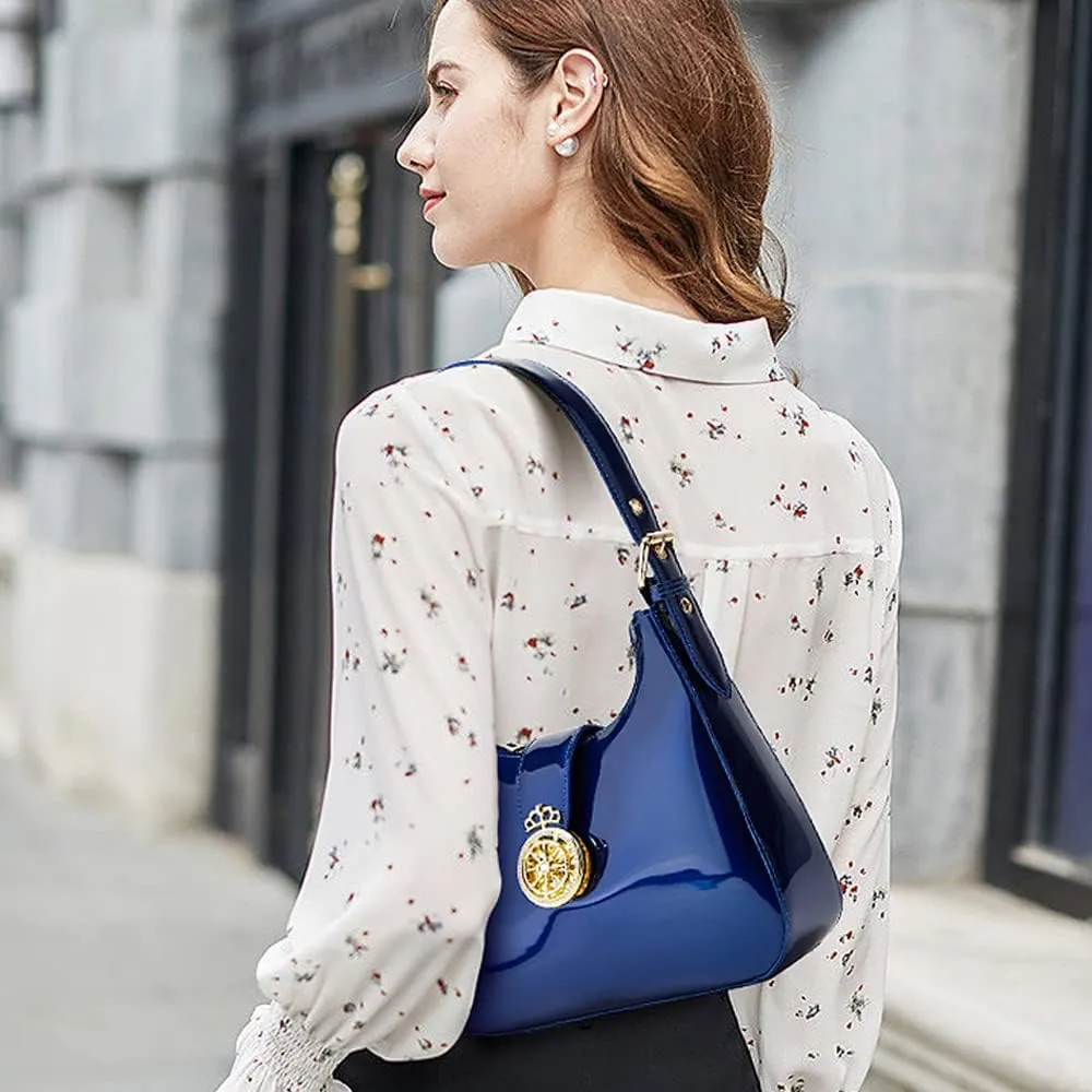 Women Hobo Bags Purses Shiny Patent Leather Handbags Shoulder Bag Retro Evening Classic Clutch Bag Stylish