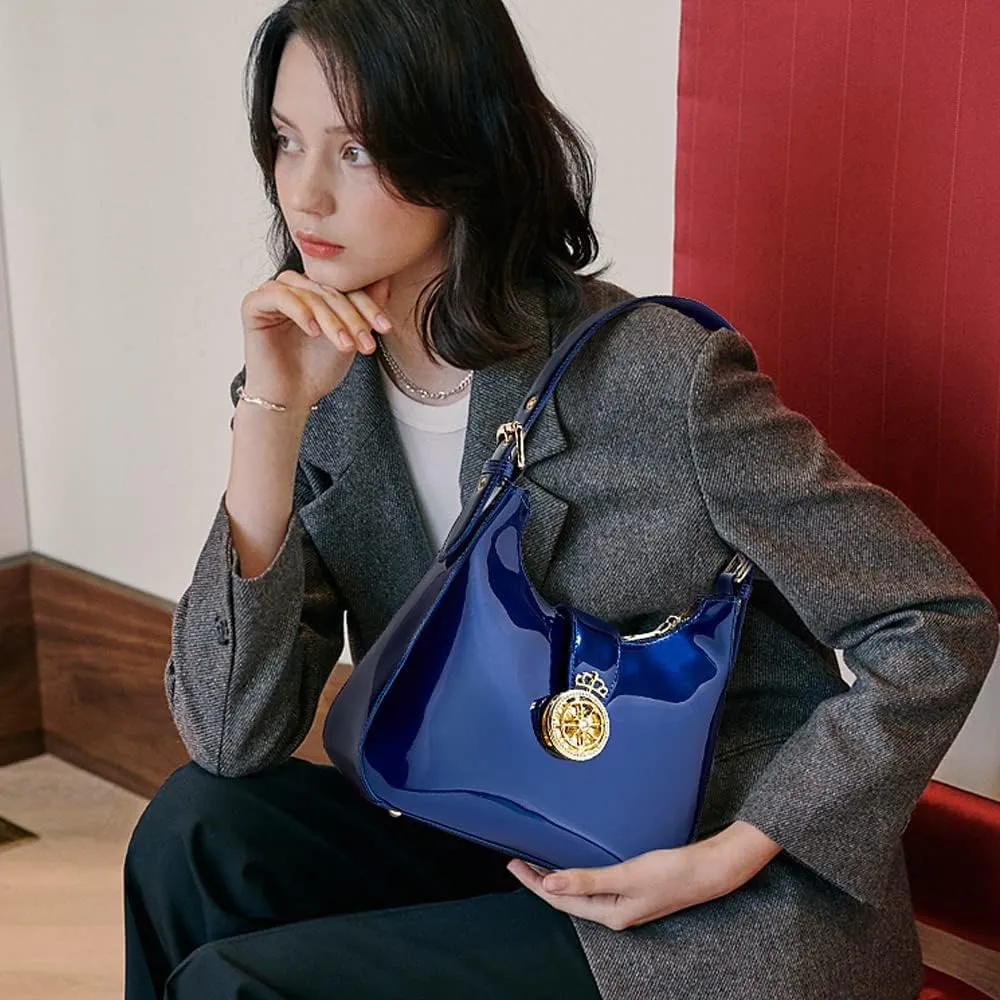 Women Hobo Bags Purses Shiny Patent Leather Handbags Shoulder Bag Retro Evening Classic Clutch Bag Stylish