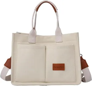 Women Pink Canvas Tote Hobo Bags Casual Pockets Practical Shoulder Satchels Bag Work College Travel Handbag