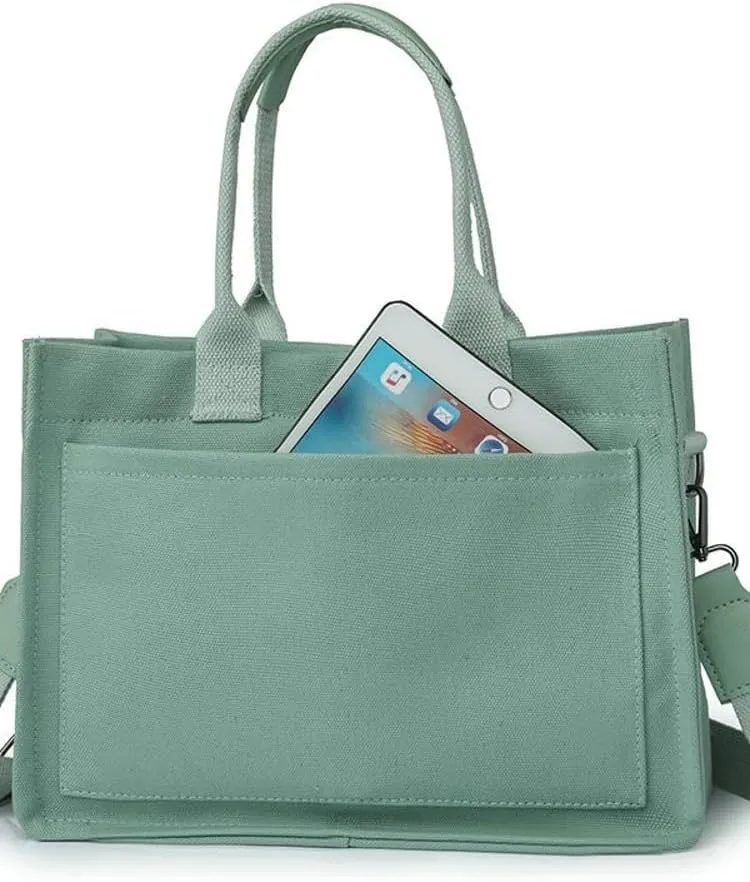 Women Pink Canvas Tote Hobo Bags Casual Pockets Practical Shoulder Satchels Bag Work College Travel Handbag