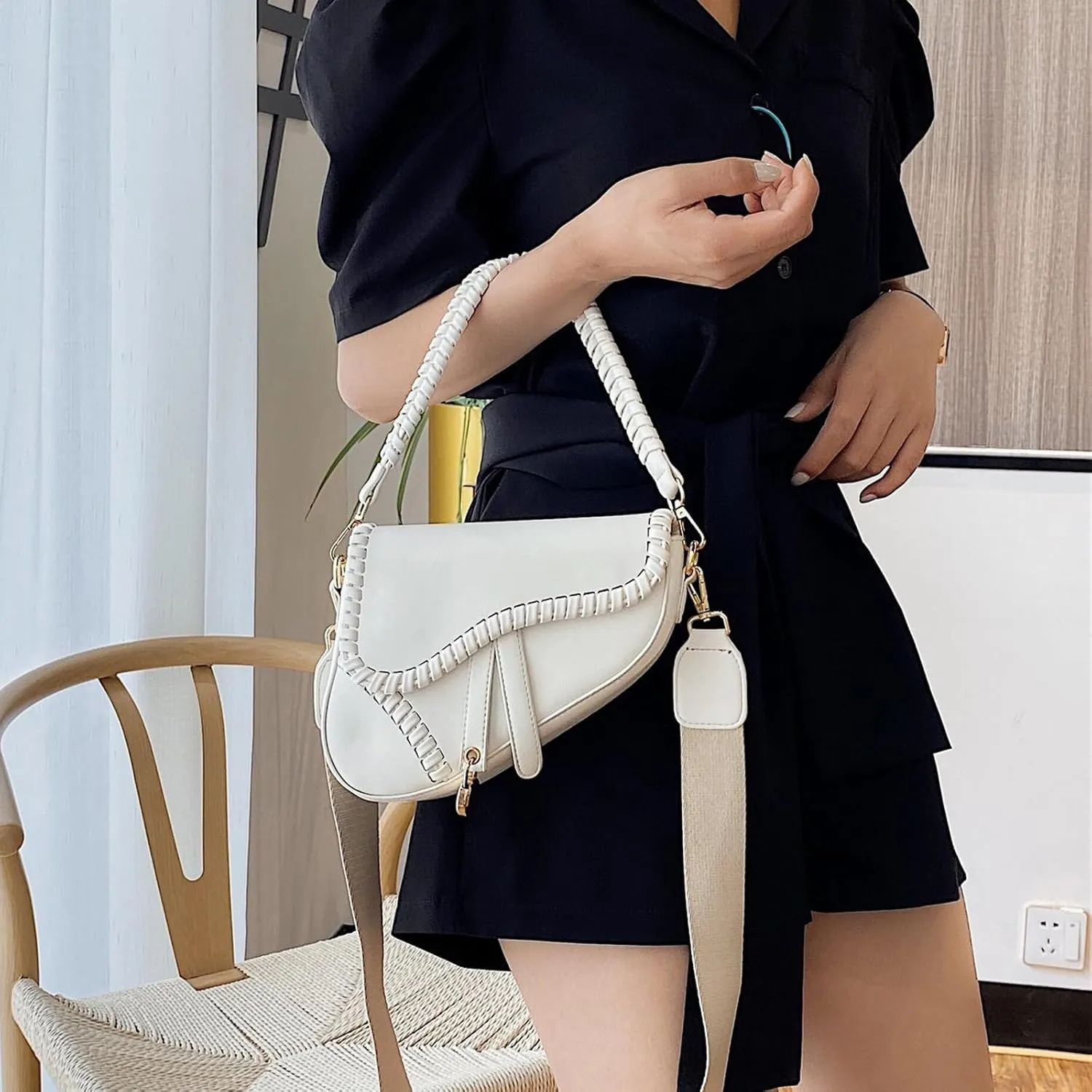 Women Small Saddle Shoulder Bag,Trendy Crossbody Bag Clutch Purse,PU Leather Satchel Bags Handbag