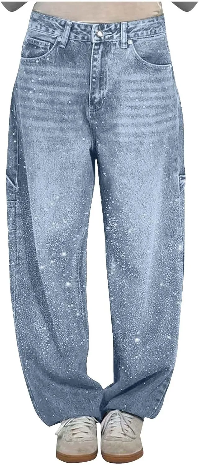 Women Wide Leg Jeans Casual Baggy Stretchy Bootcut Boyfriend Denim Pants Trendy High Waisted y2k Long Trousers