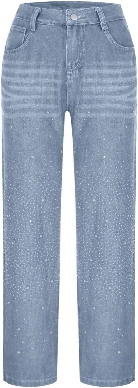 Women Wide Leg Jeans Casual Baggy Stretchy Bootcut Boyfriend Denim Pants Trendy High Waisted y2k Long Trousers
