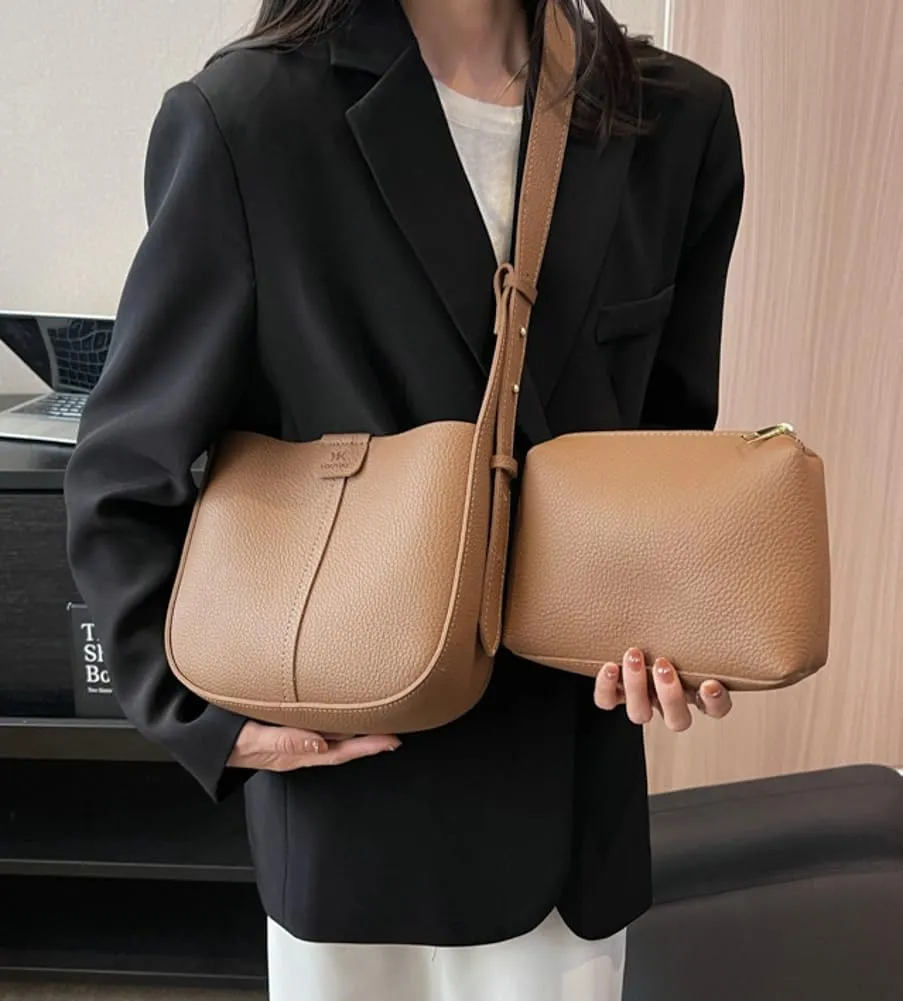 Women's 2pcs Casual Vegan Leather Shoulder Bags Set - Stylish Hobo & Crossbody Travel Handbags
