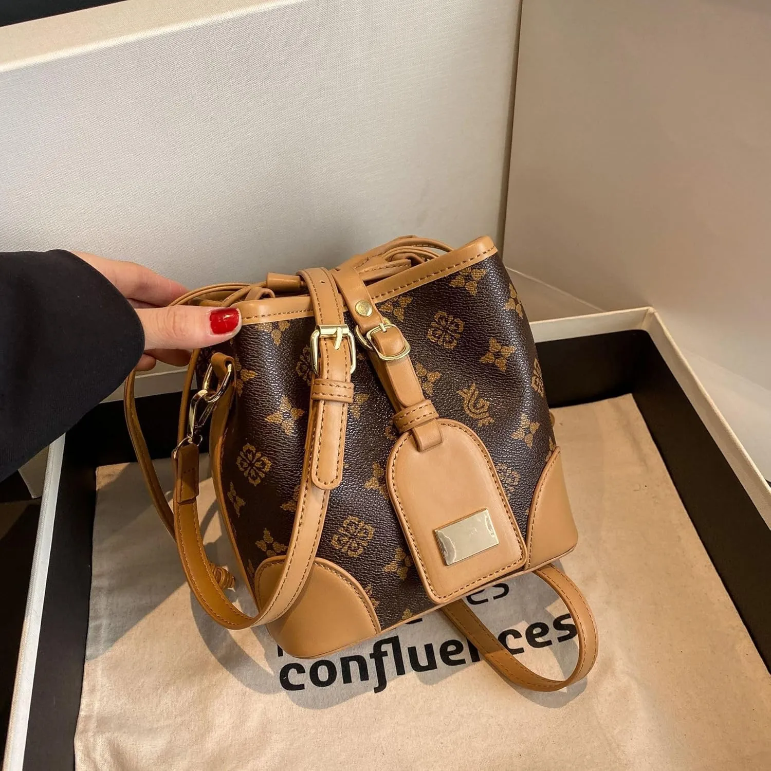 Womens Bucket Bags and Wallets Drawstring Hobo Bags and Shoulder Bags, Womens Bucket Bags, Small Leather Bucket Bag Wallet