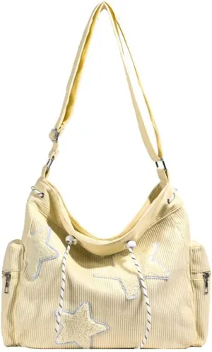 Womens Casual Star Corduroy Shoulder Bags Multiple Pockets Hobo Crossbody Bag Travel Bags Cute Purse Handbag