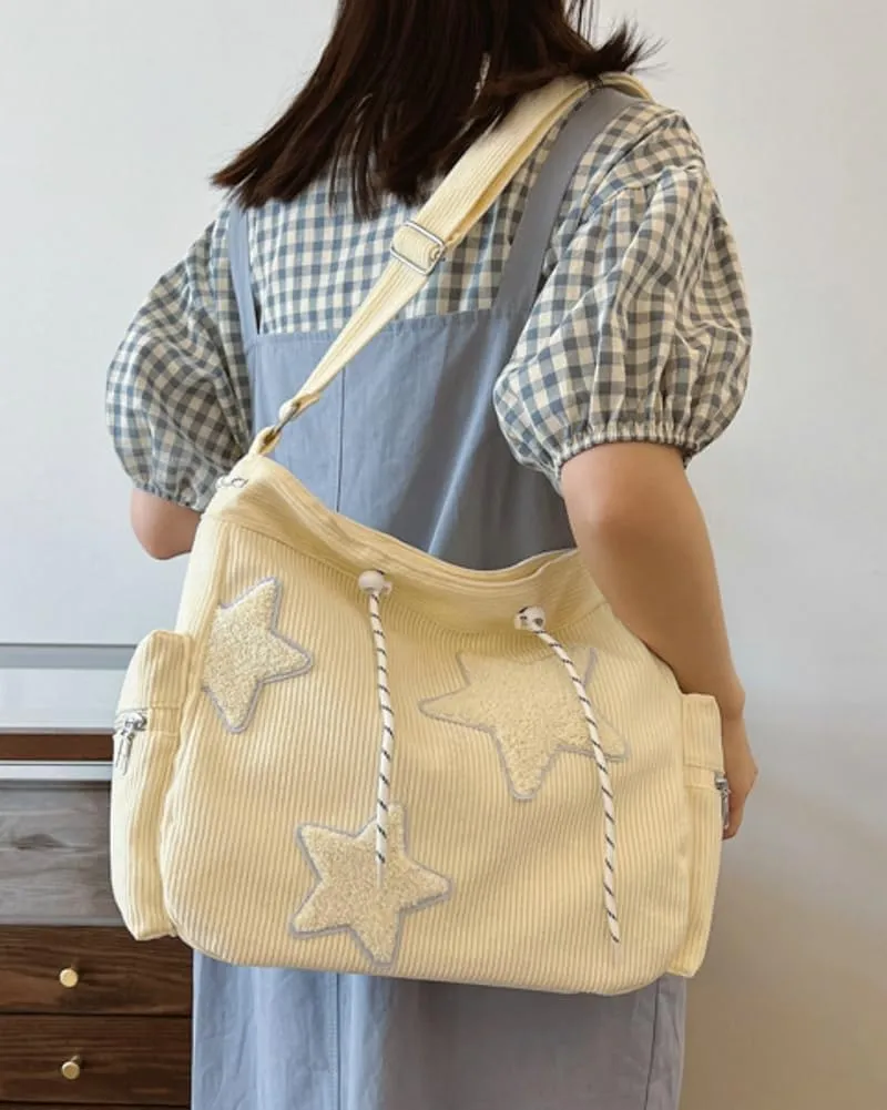 Womens Casual Star Corduroy Shoulder Bags Multiple Pockets Hobo Crossbody Bag Travel Bags Cute Purse Handbag