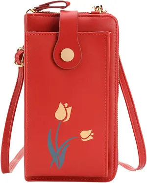 Women's Flower Mini Vertical Multifunctional Mobile Phone Bag Crossbody Bag Mens Shoulder Bags (RD1, One Size)