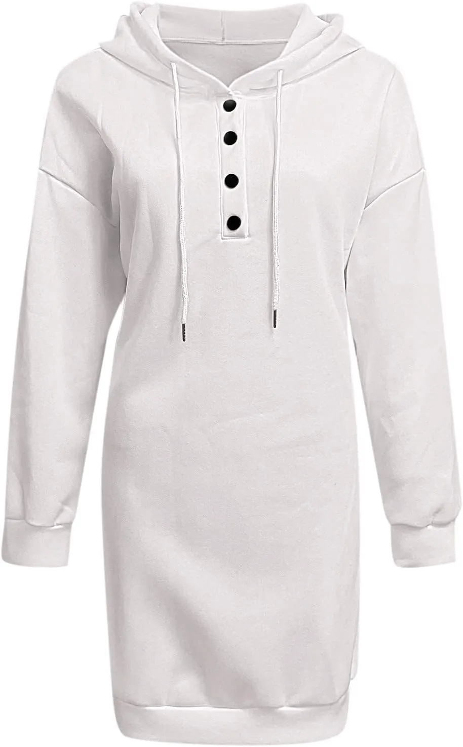Women's Long Sleeve Dresses 2025 Spring Casual Plus Size Solid Color Button Up Drawstring Hoodie Sweatshirt Midi Dress