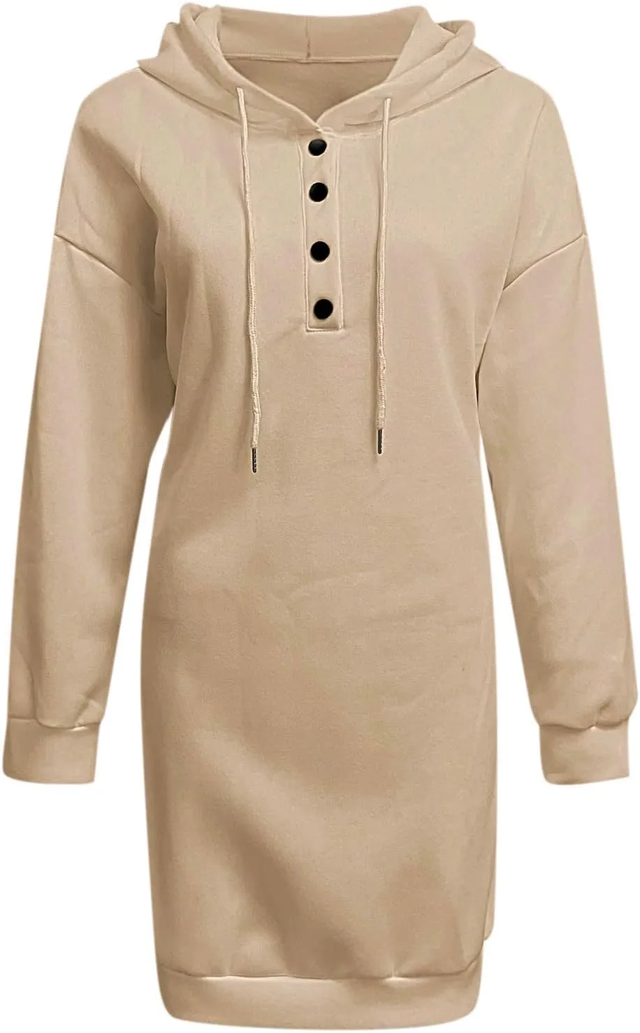 Women's Long Sleeve Dresses 2025 Spring Casual Plus Size Solid Color Button Up Drawstring Hoodie Sweatshirt Midi Dress
