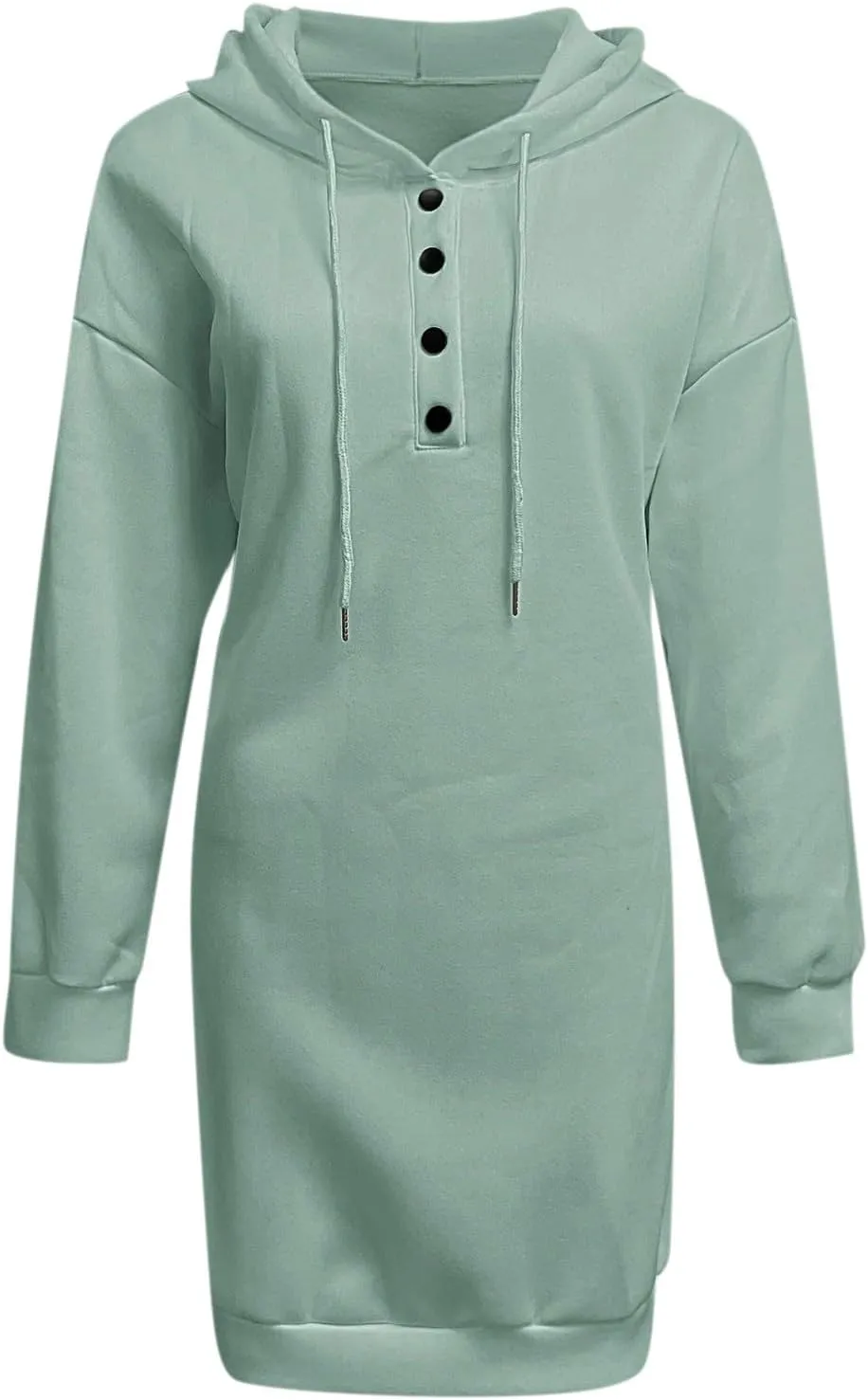 Women's Long Sleeve Dresses 2025 Spring Casual Plus Size Solid Color Button Up Drawstring Hoodie Sweatshirt Midi Dress