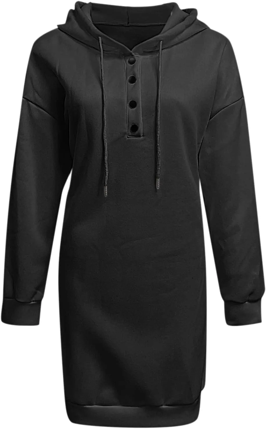 Women's Long Sleeve Dresses 2025 Spring Casual Plus Size Solid Color Button Up Drawstring Hoodie Sweatshirt Midi Dress