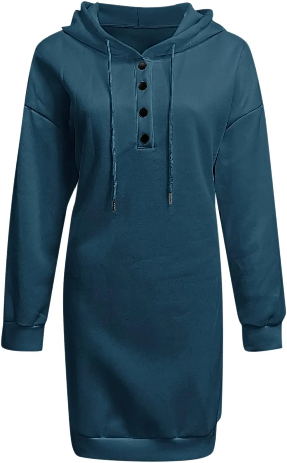 Women's Long Sleeve Dresses 2025 Spring Casual Plus Size Solid Color Button Up Drawstring Hoodie Sweatshirt Midi Dress